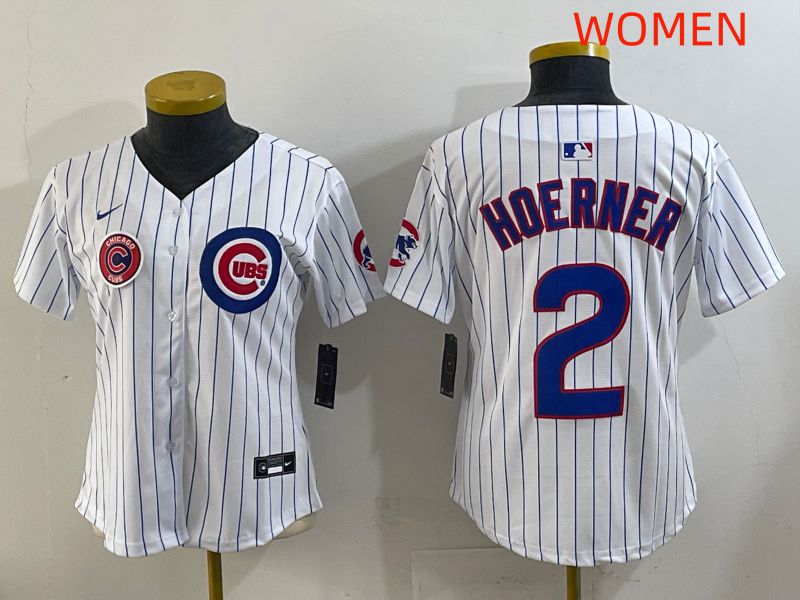 Women 2025 Chicago Cubs #2 Hoerner White Stripe Game Nike MLB Jersey style 3